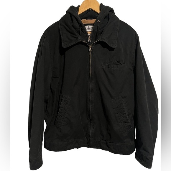 COLUMBIA Mens Black Hooded Full Zip Coat With Inner Full Zip Liner, Size Large